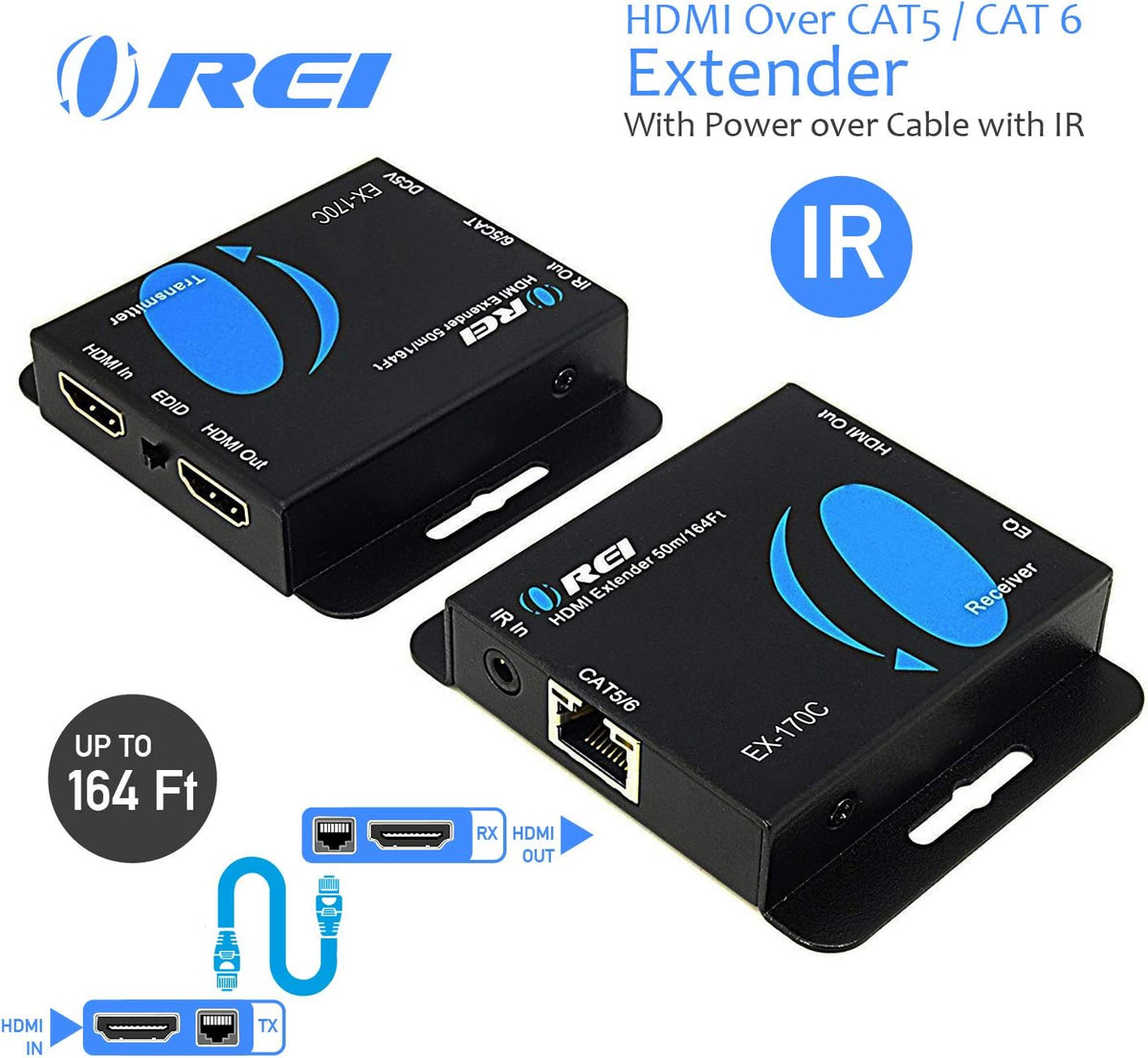 HDMI Extender Over CAT5/CAT6 with IR Upto 164 Feet 1080P Full HD Pack of 2 A67642
