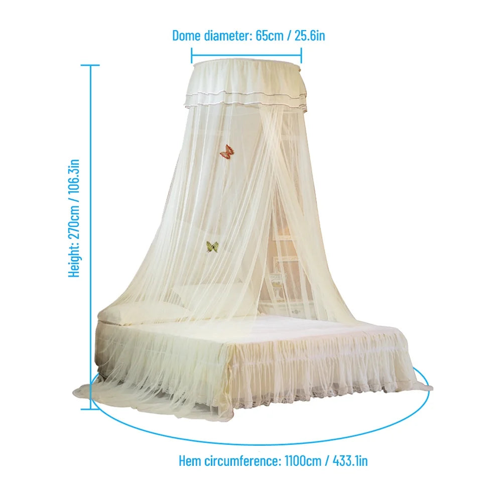 White Dome Bed Canopy Fine Mesh Net Lace Curtain B397985
