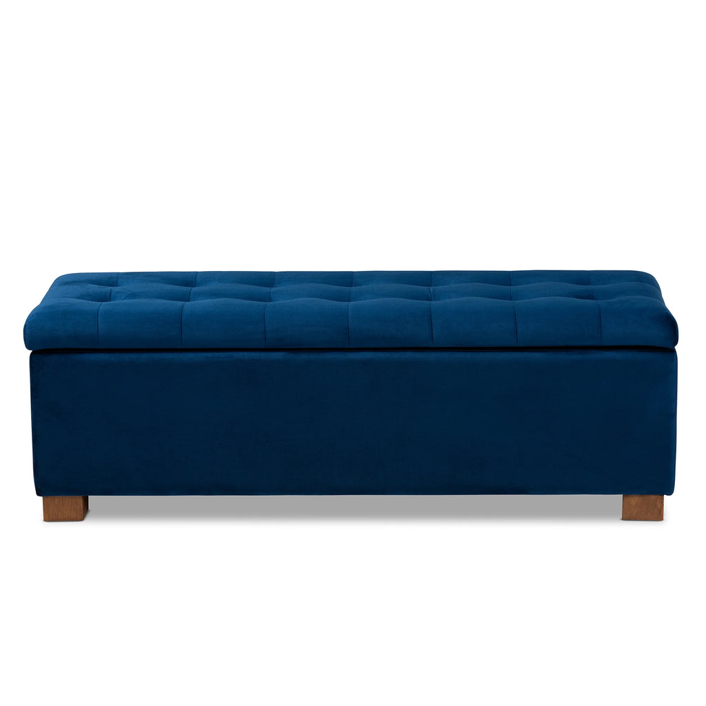 Navy Blue Velvet Storage Ottoman Bench L64998