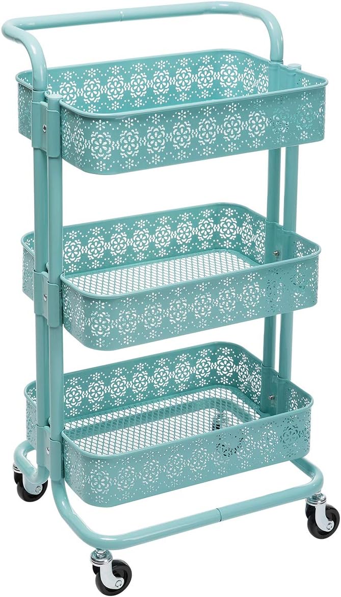 White 3-Tier Mesh Metal Utility Cart with Handle P5531