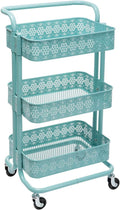 White 3-Tier Mesh Metal Utility Cart with Handle P5531