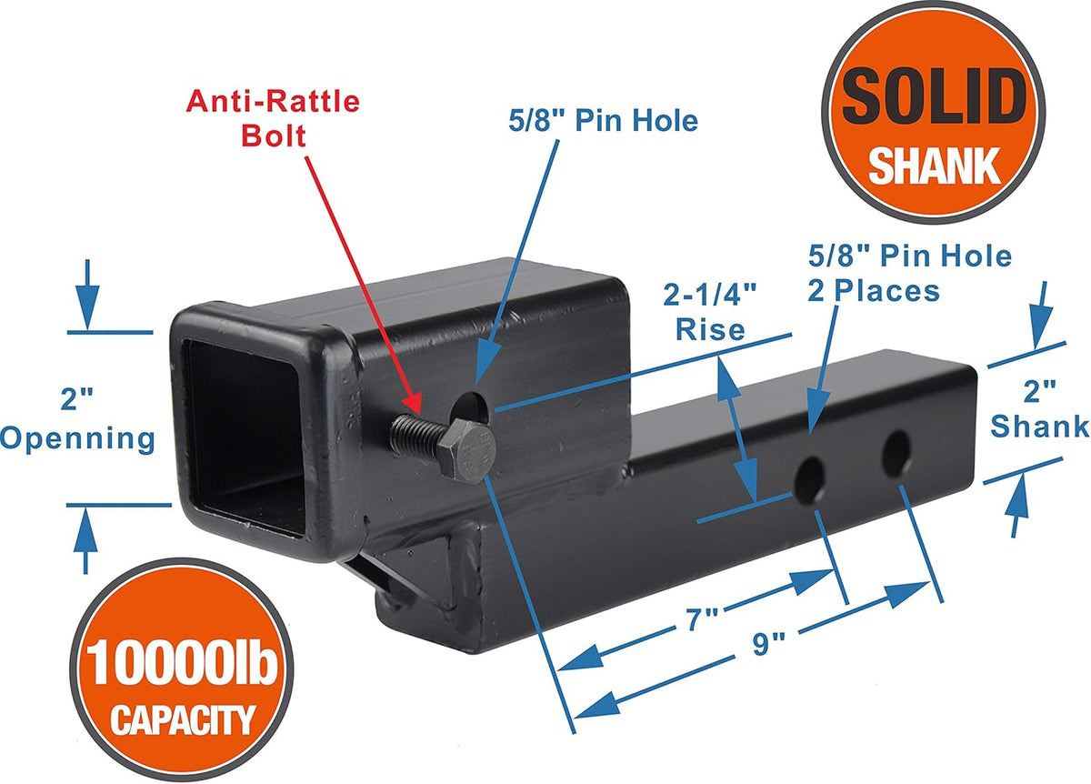 2-inch Receiver Trailer Hitch Extension Riser with Anti-Rattle Bolt Pack of 2 T36848