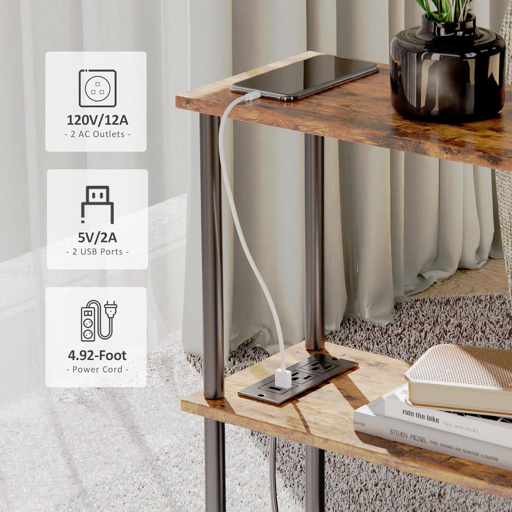 3-Tier Narrow Side Table with Charging Station I6161