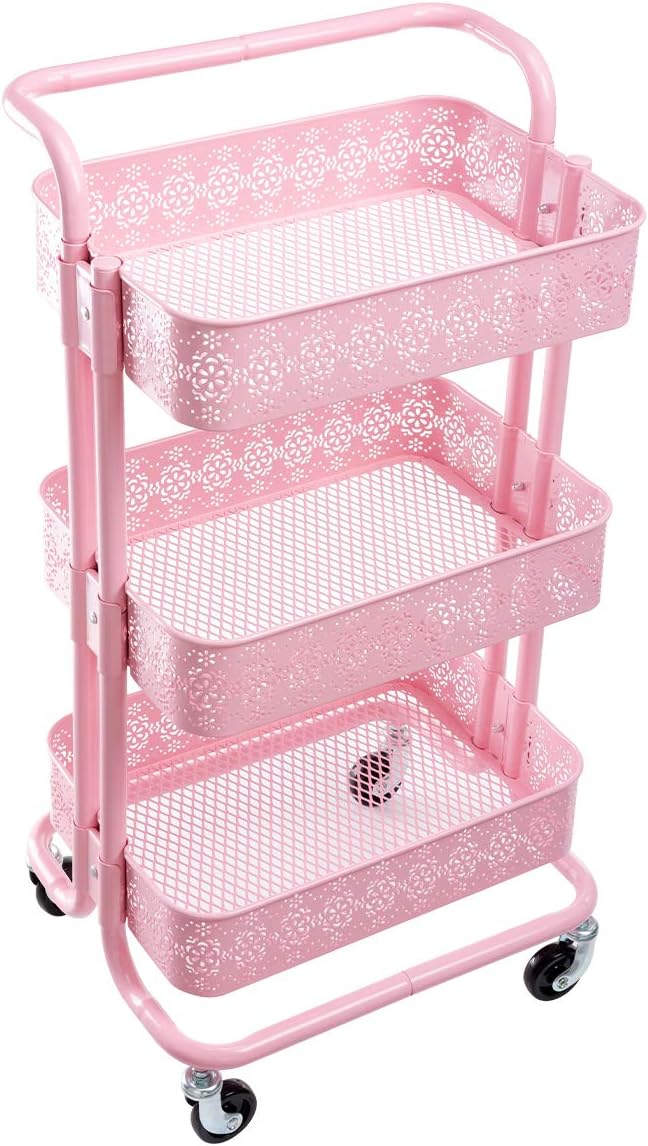 White 3-Tier Mesh Metal Utility Cart with Handle P5531