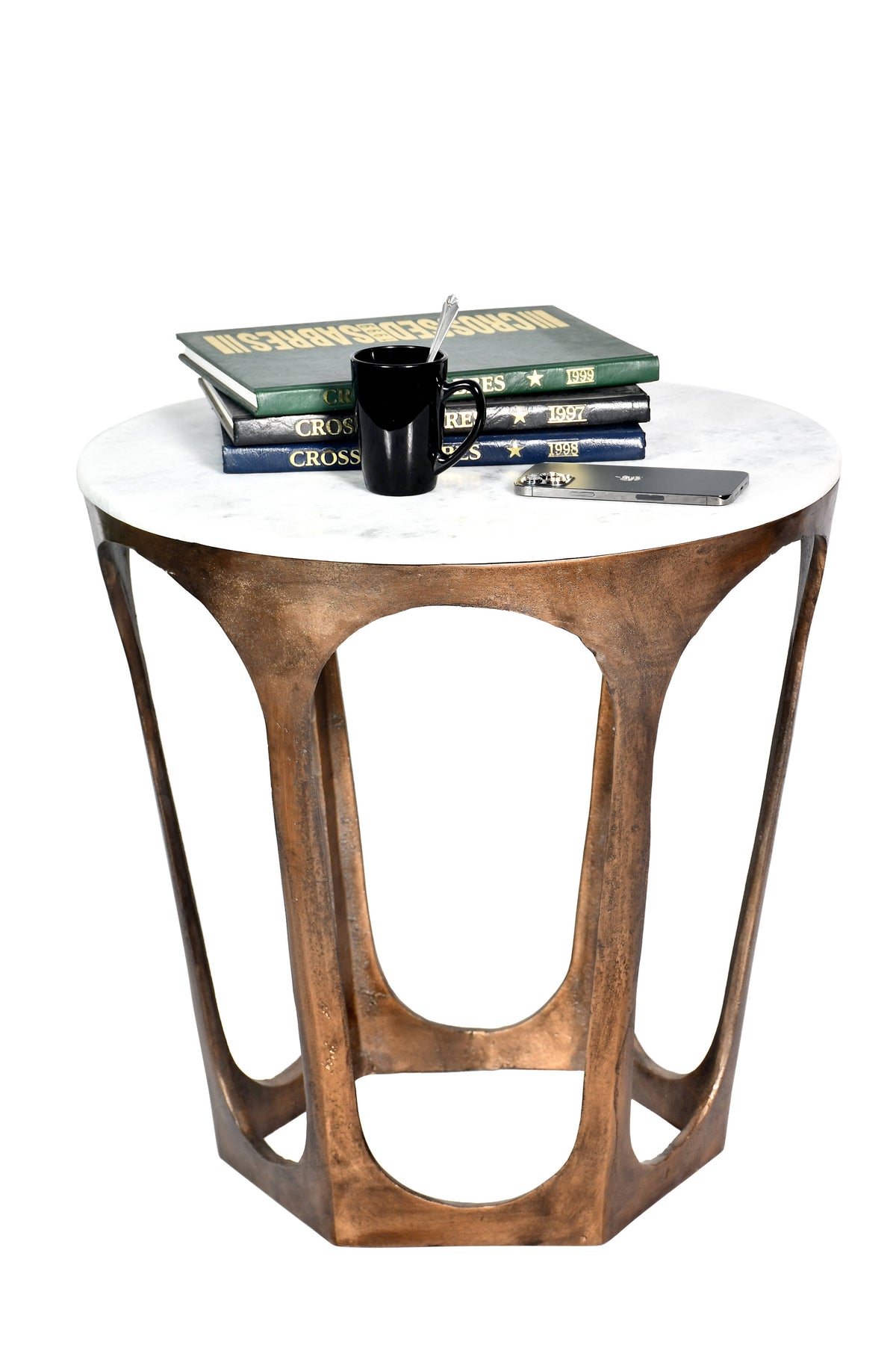Satined Antique Brass Marble Side Table F901