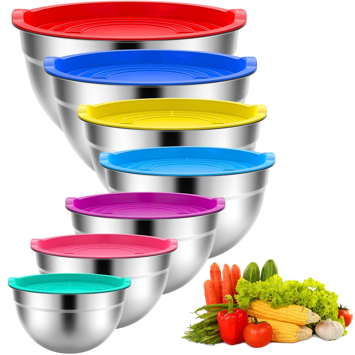 Stainless Steel Mixing Bowls Set with Lids 7 Pc Q710912
