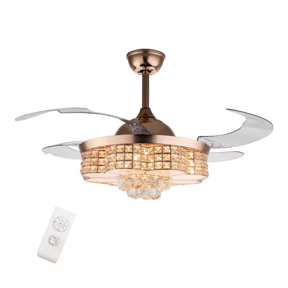 Gold Art Deco Chandelier & Retractable Fan I917