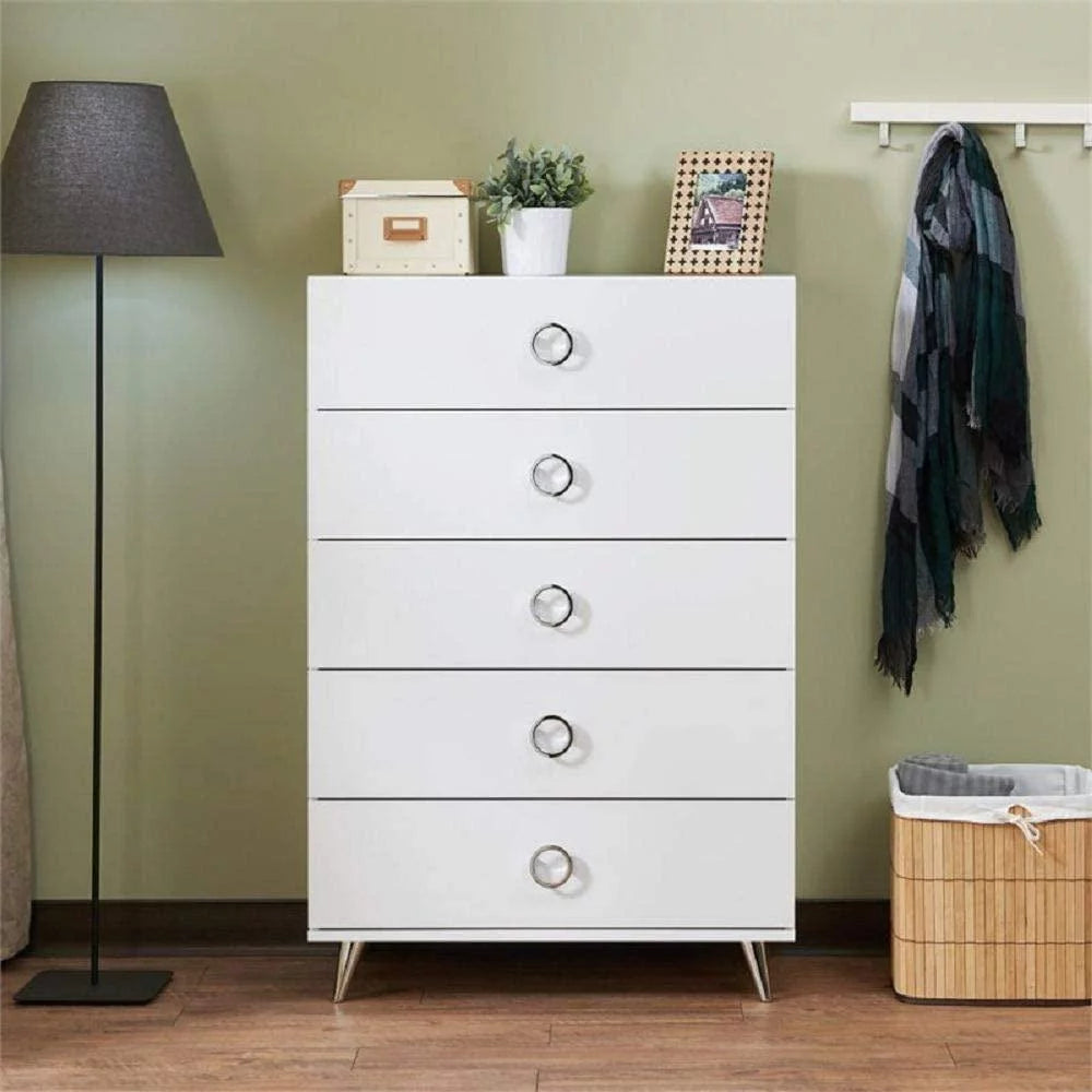 White 5 Drawer Wood Dresser F345316