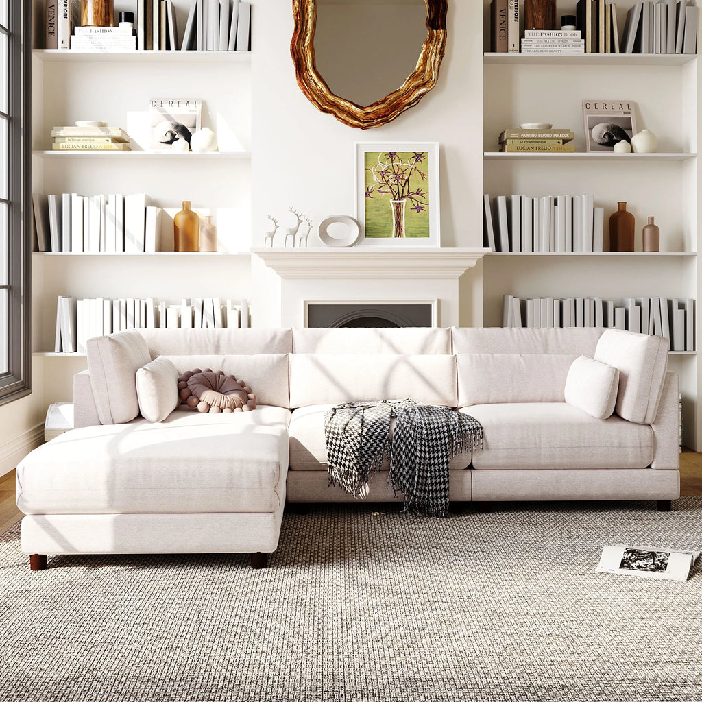 2 Pieces L Shaped Sectional Sofa Set with Ottomans and Waist Pillows F406