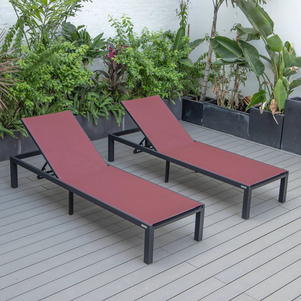Black Powder Coated Aluminum Sling Chaise Lounge Chair Set of 2 O304198