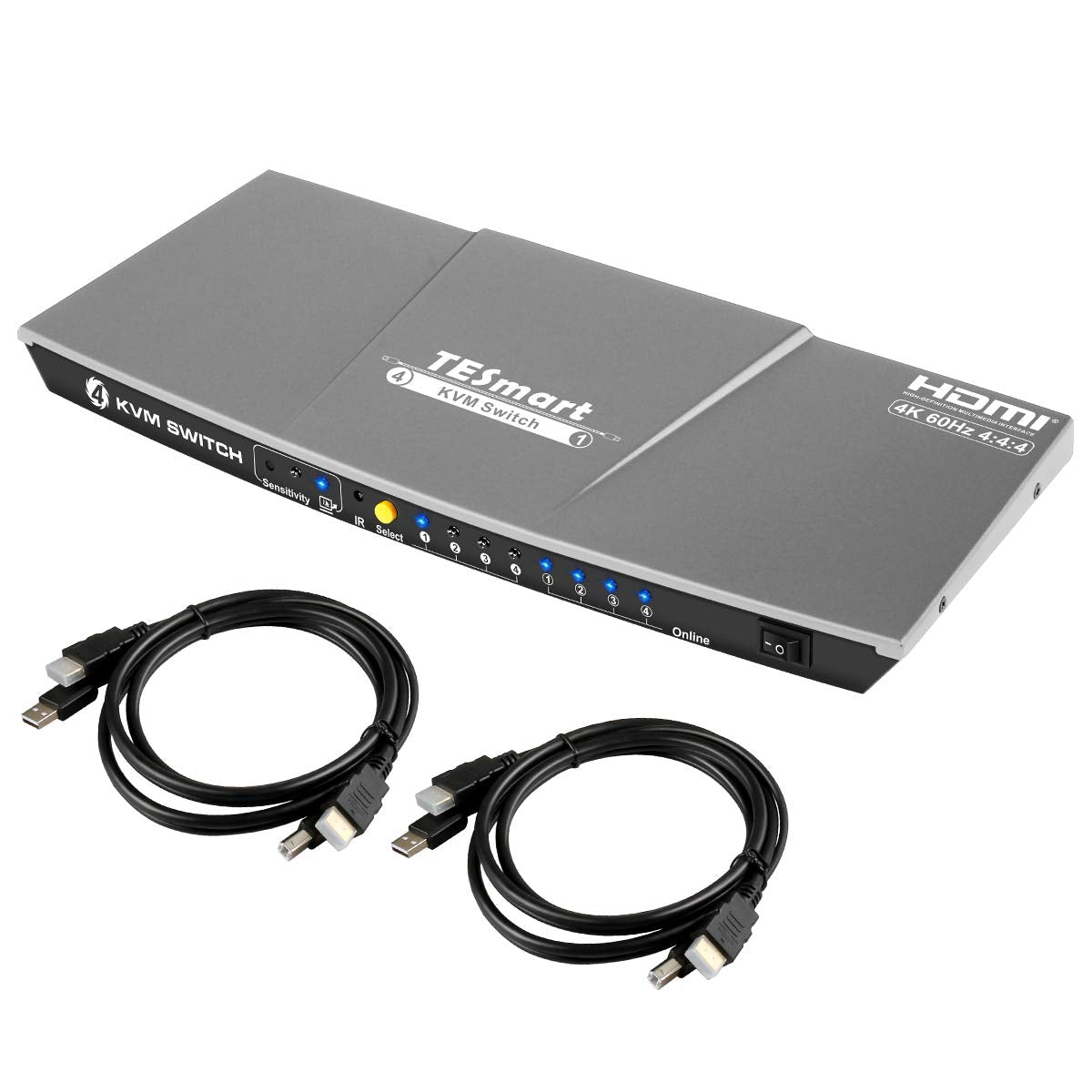 4K HDMI 4x1 KVM Switch with 2 Pcs 5ft KVM Cables K17427