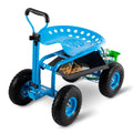 Blue Heavy Duty Rolling Garden Tool Cart with Seat and Storage I2972
