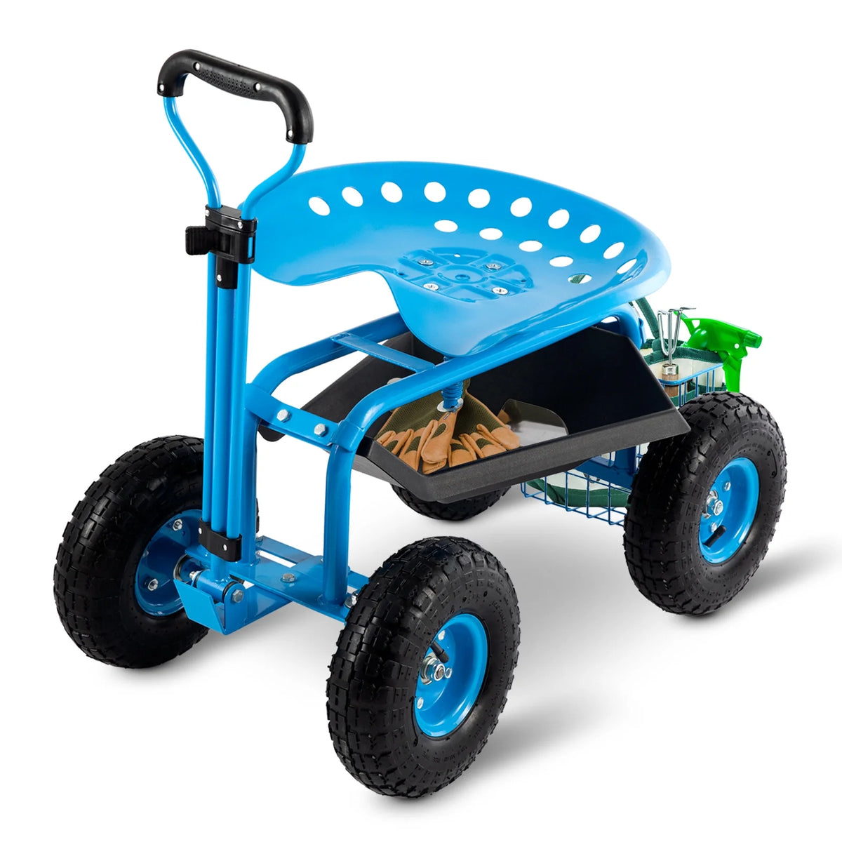 Blue Heavy Duty Rolling Garden Tool Cart with Seat and Storage I2972