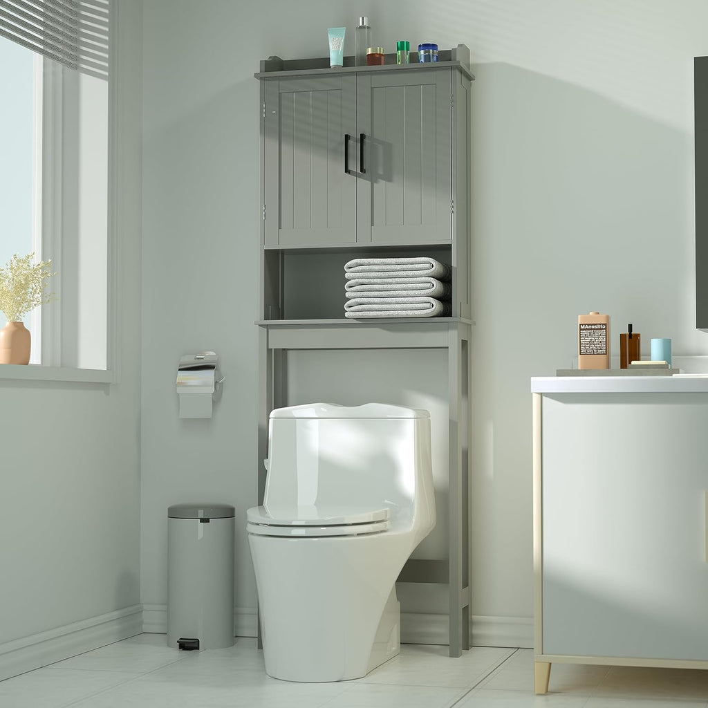 Grey Over The Toilet Storage Cabinet with Adjustable Shelf D39627