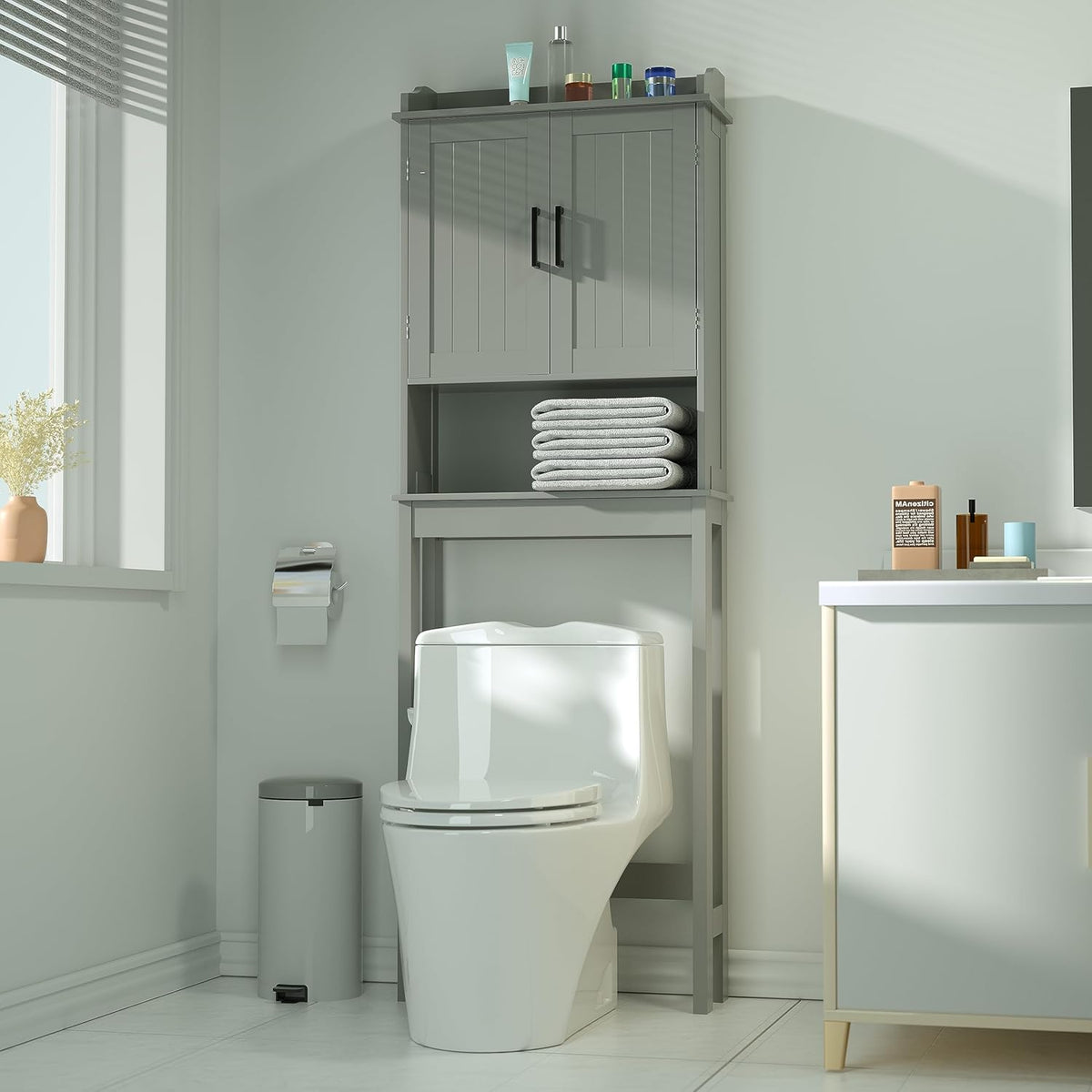 Grey Over The Toilet Storage Cabinet with Adjustable Shelf D39627