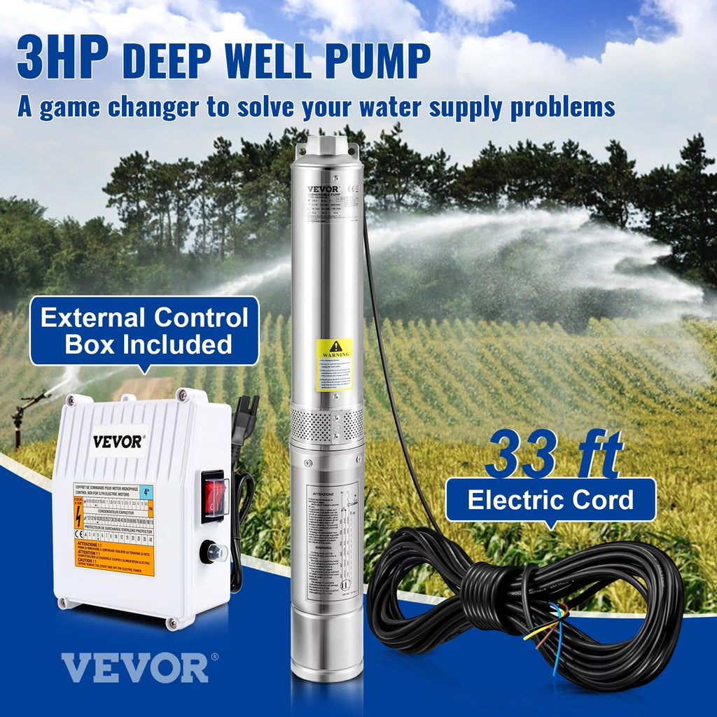 3HP 230V 37GPM 640 ft Head 4 inch Stainless Steel Submersible Pump M6539