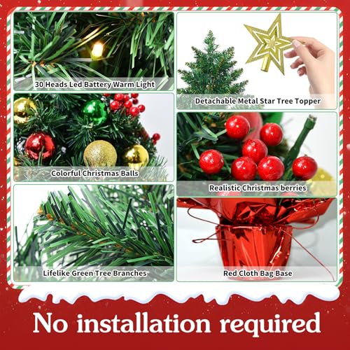 22In Red Pre-Decorated Mini Artificial Christmas Tree with LED String Lights C939