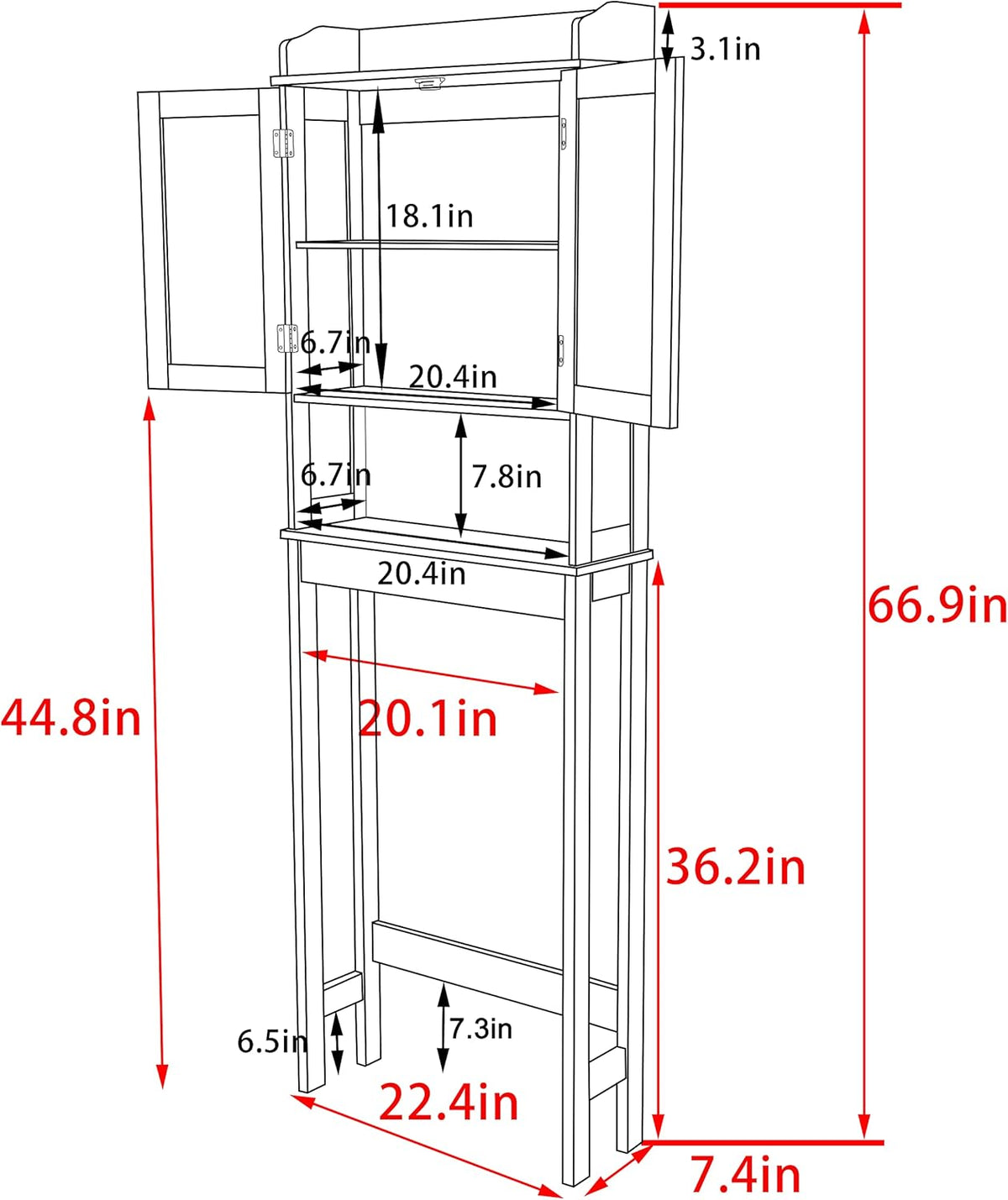 Grey Over The Toilet Storage Cabinet with Adjustable Shelf D39627