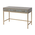 3-Drawer Faux Shagreen Desk in Grey and Brushed Gold Frame F852