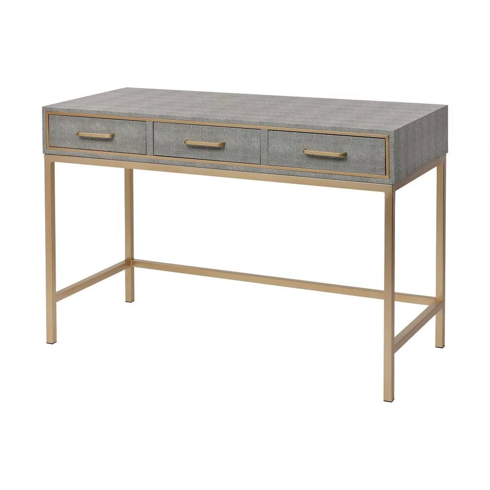 3-Drawer Faux Shagreen Desk in Grey and Brushed Gold Frame F852