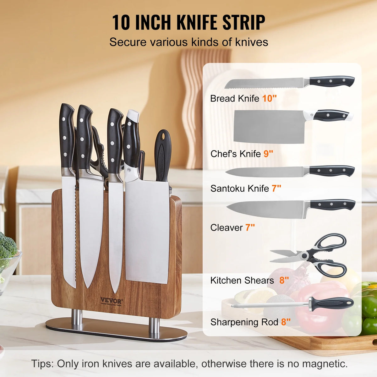 10 in Magnetic Acacia Wood Knife Block P30158