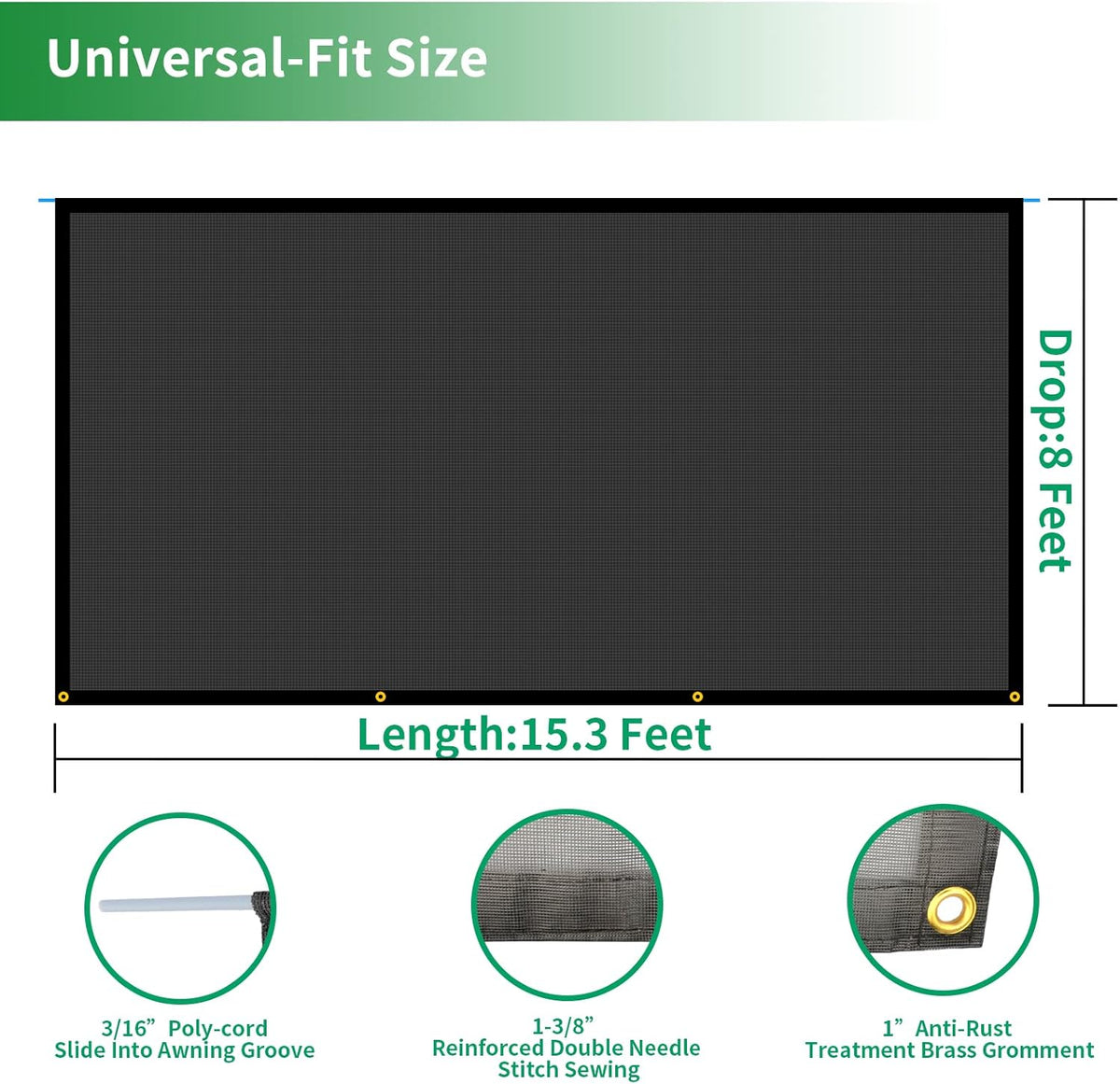 RV Awning Side Shade Kit 9'x7' Sunscreen Z200