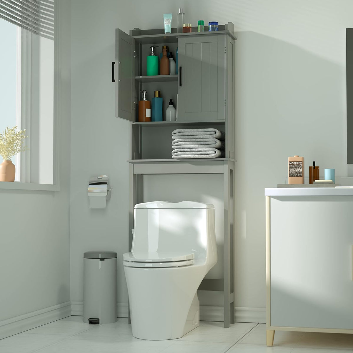 Grey Over The Toilet Storage Cabinet with Adjustable Shelf D39627