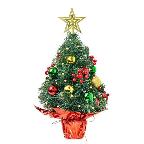 22In Red Pre-Decorated Mini Artificial Christmas Tree with LED String Lights C939