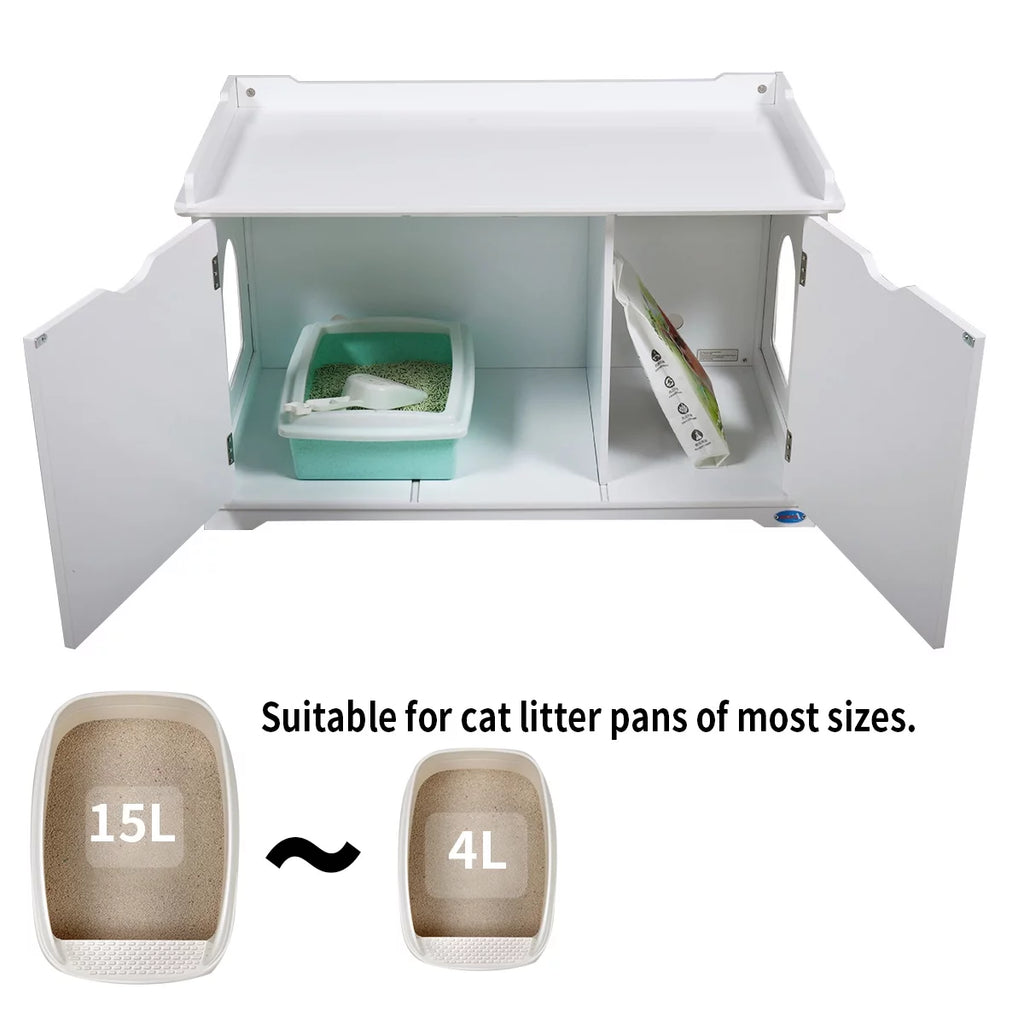 White Cat Litter Box Enclosure Storage Bench Furniture Q4135