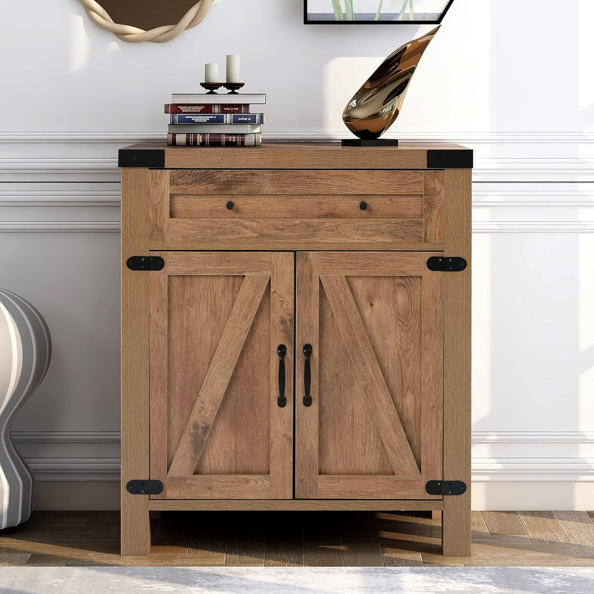 Wood 2 Barn Door Cabinet with Drawer H291868