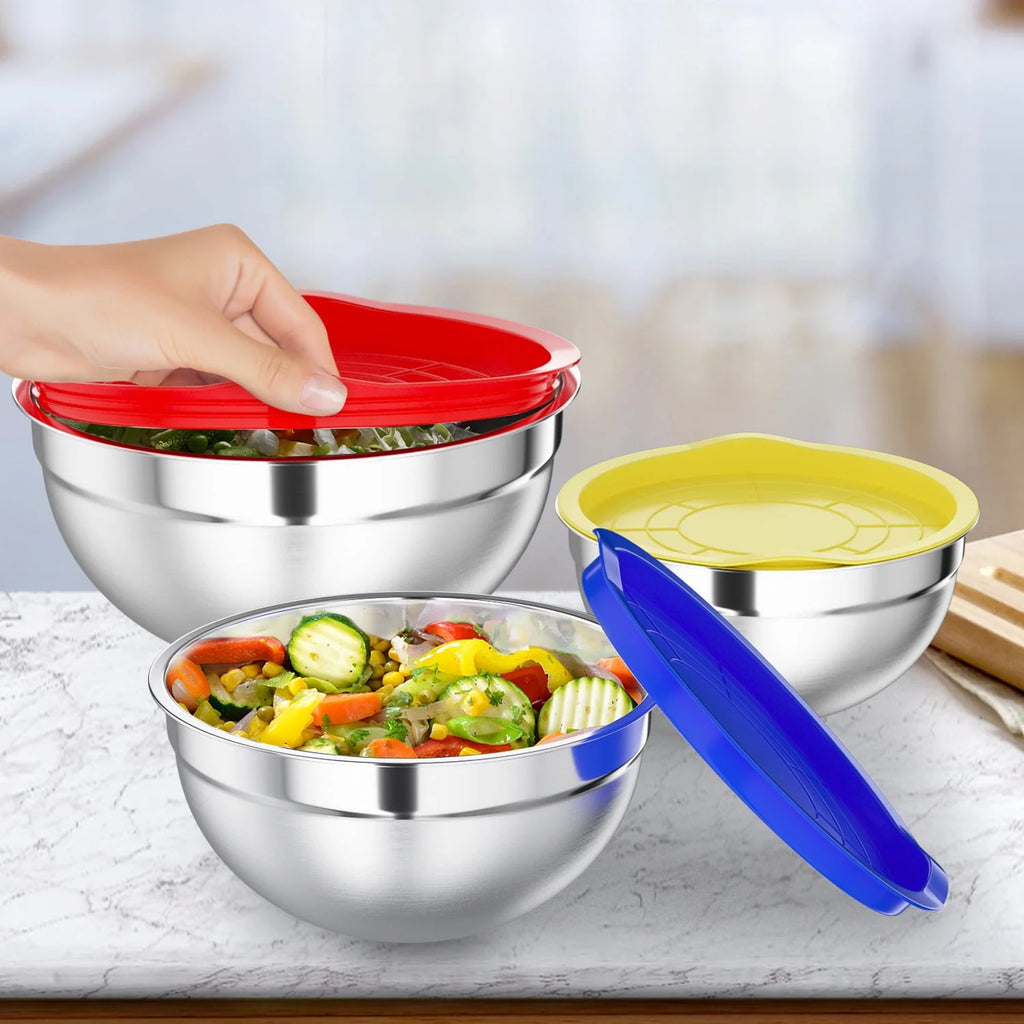 Stainless Steel Mixing Bowls Set with Lids 7 Pc Q710912