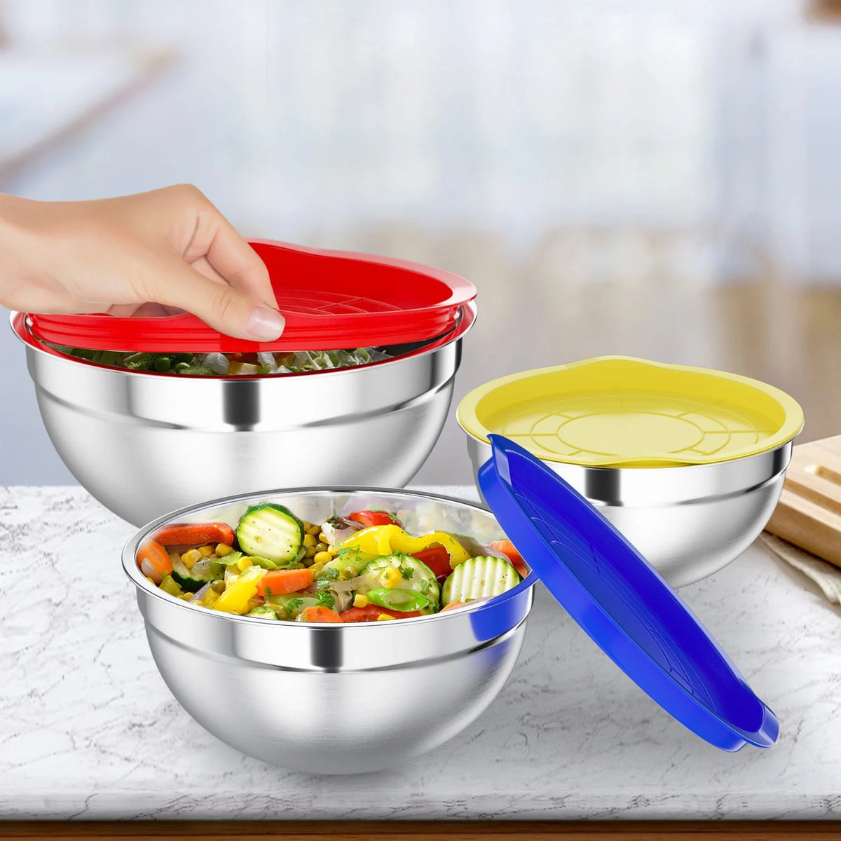 Stainless Steel Mixing Bowls Set with Lids 7 Pc Q710912