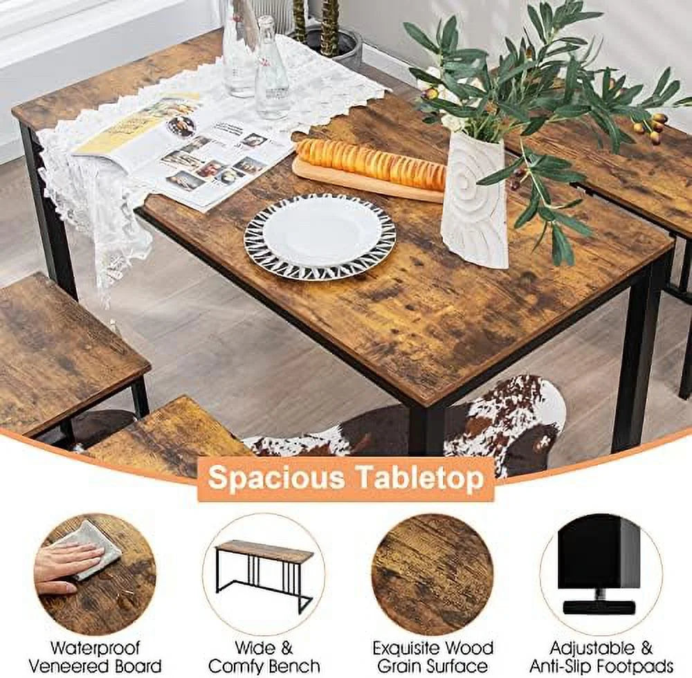 4 Piece Dining Table Set with Bench and 2 Stools W4318