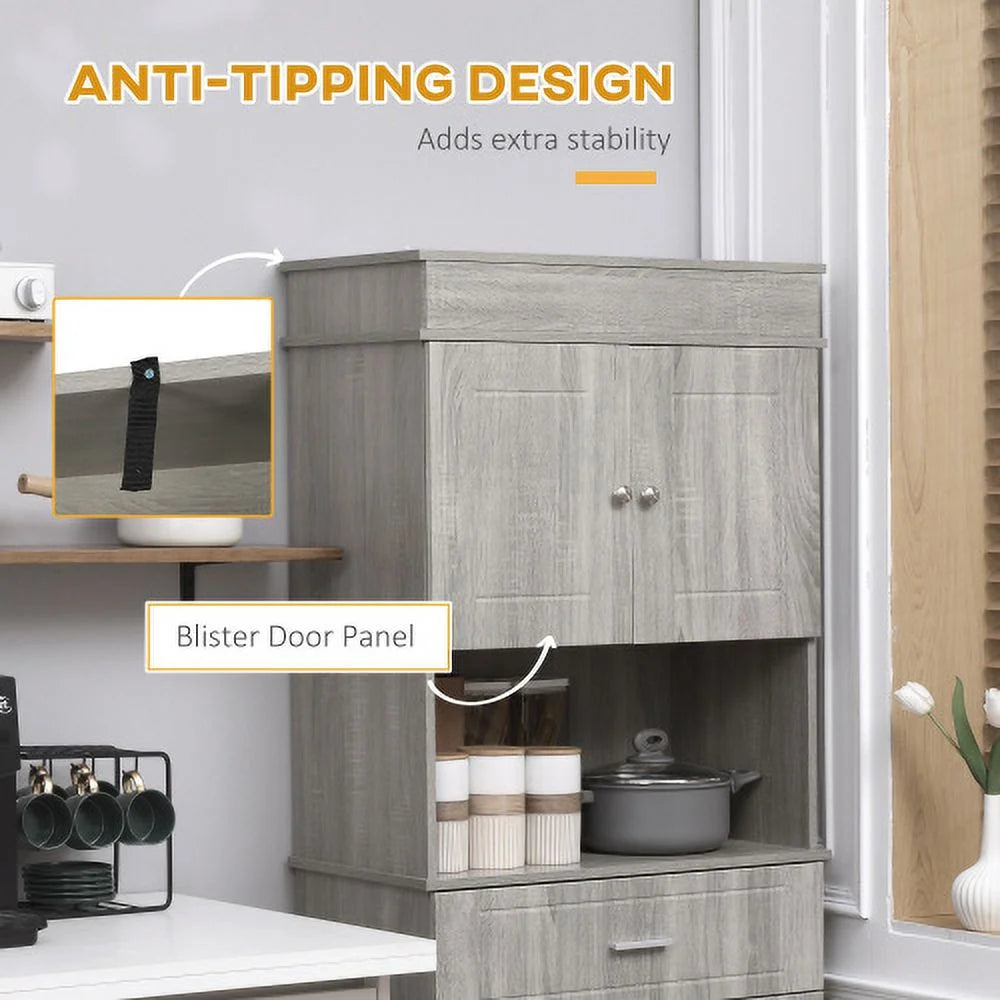 72" Kitchen Buffet with Hutch, Gray Wood Grain D205550