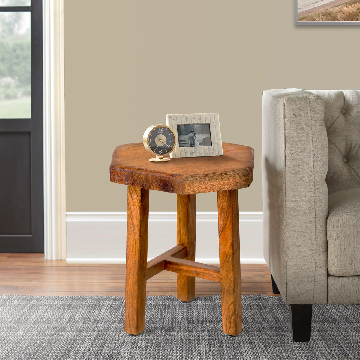 18 Inch Hexagon Acacia Wood Side Table with Live Edge Top P904302