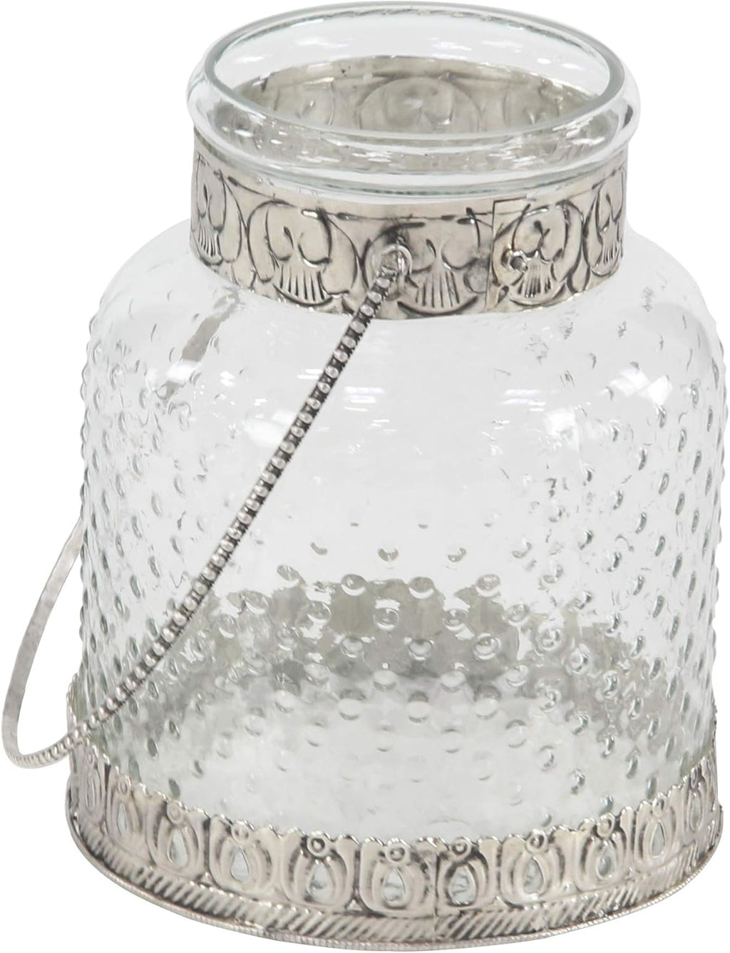 Glass Jar Candle Holders with Metal Handles, Clear, Silver, Pack of 2 M441571