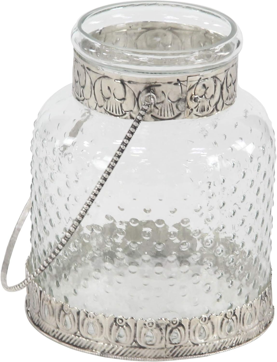 Glass Jar Candle Holders with Metal Handles, Clear, Silver, Pack of 2 M441571