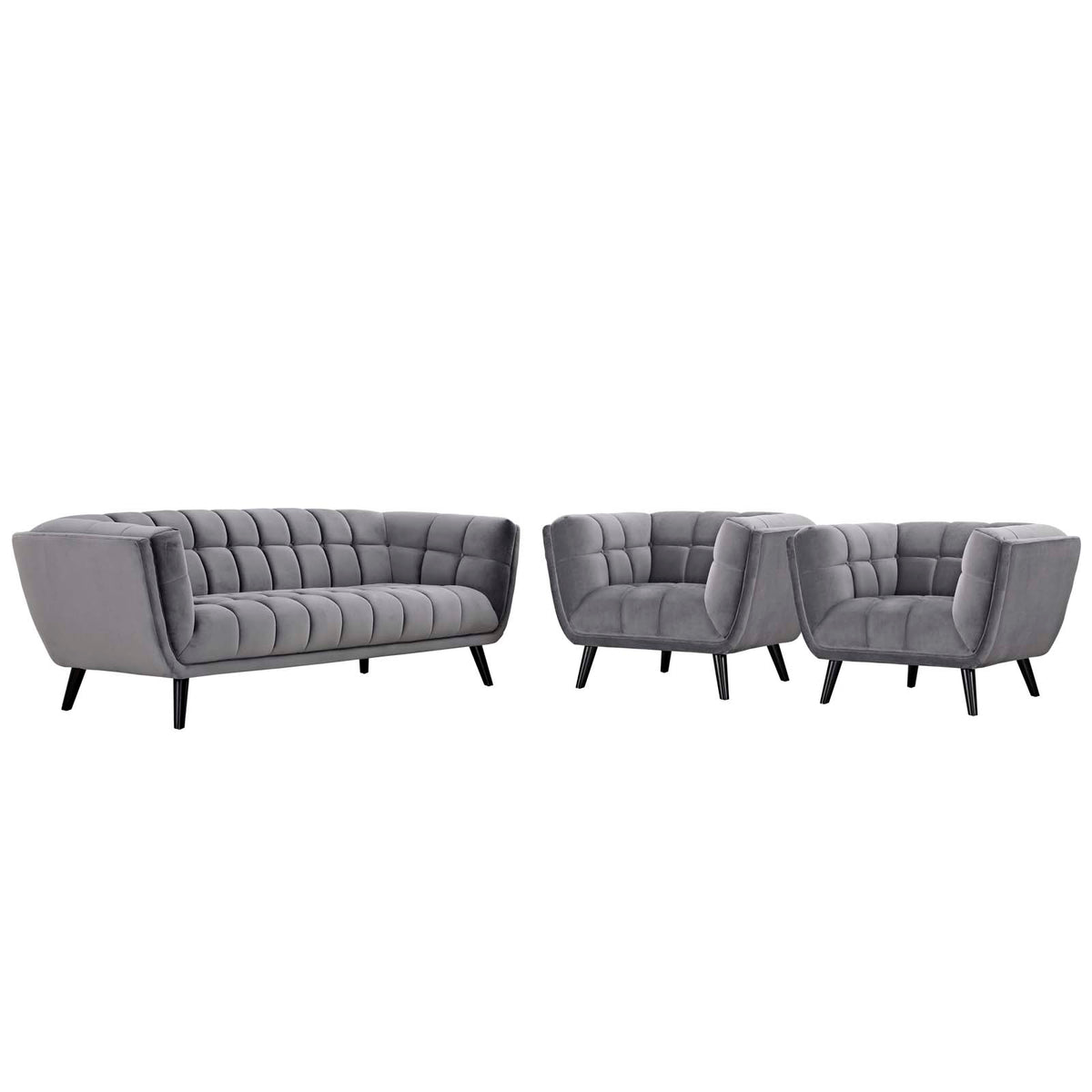 Grey Velvet Armchair and Sofa Set T392