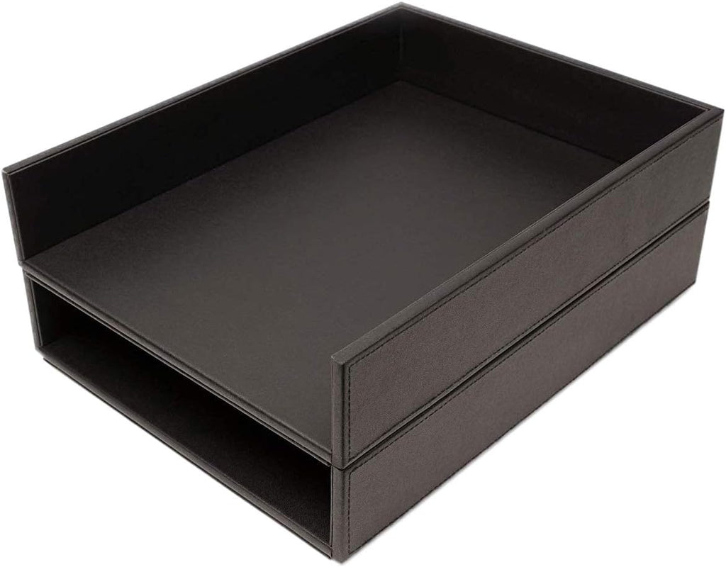 Stackable Leatherette Paper Trays Desk Organizer W524118