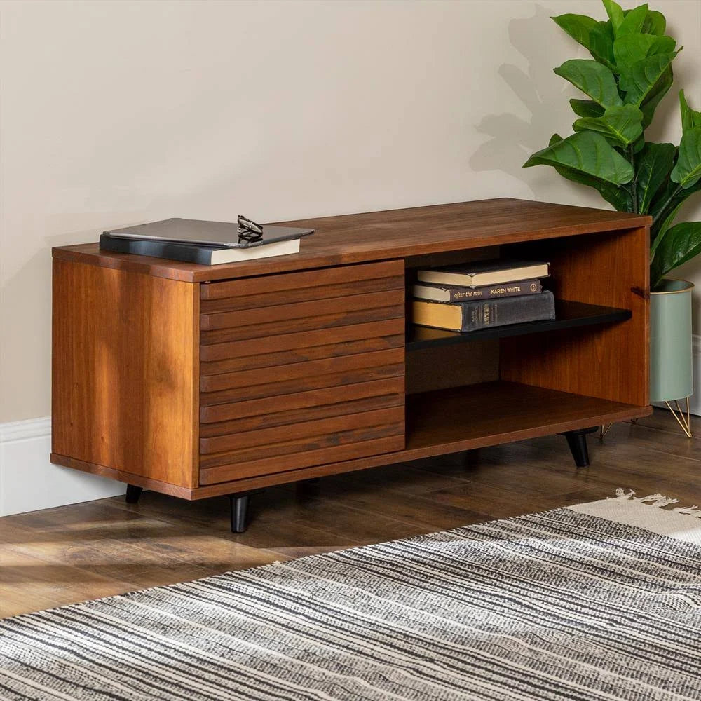 Solid Wood Slat Door Storage Bench, Walnut, 18 in. H x 16 in. D F7926