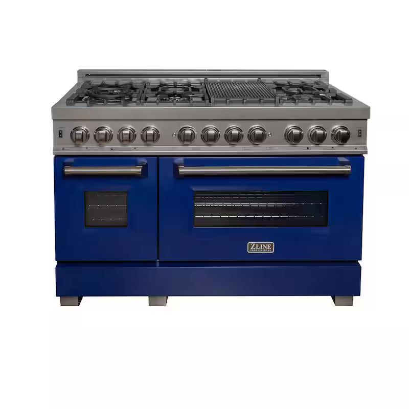 7 Burner Double Oven Dual Fuel Range with Blue Gloss Door Stainless Steel R10842