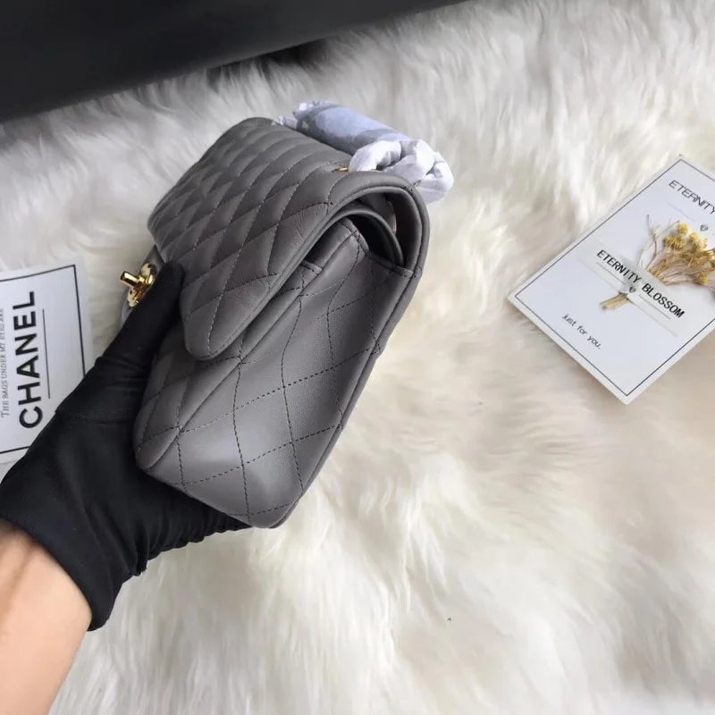 Grey Lambskin Leather Flap Bag M2013
