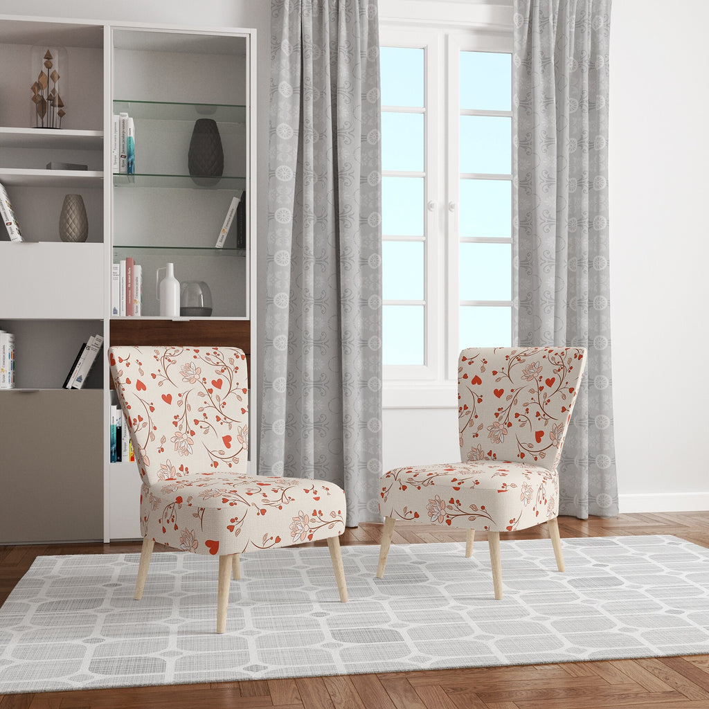 Red Vector Floral Pattern Upholstered Accent Chair and Arm Chair H238198