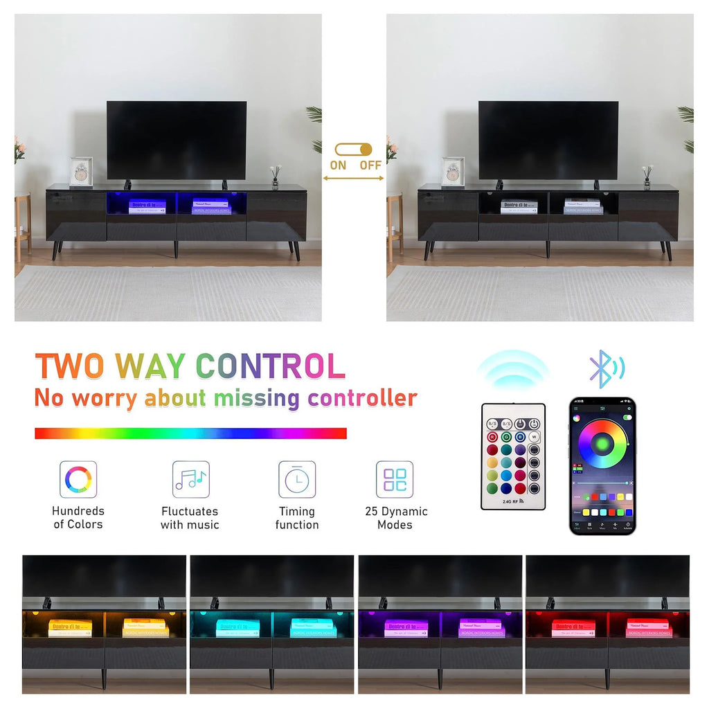 Black TV Stand with LED Lights and Storage Drawers H283
