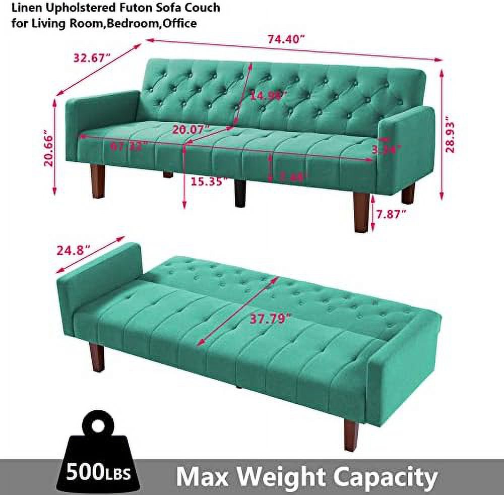 Linen Upholstered Futon Sofa Bed 74" Tufted 3 Seater (Grey) G88907