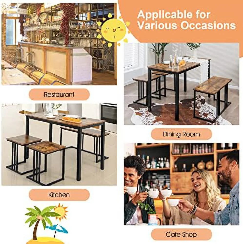 4 Piece Dining Table Set with Bench and 2 Stools W4318