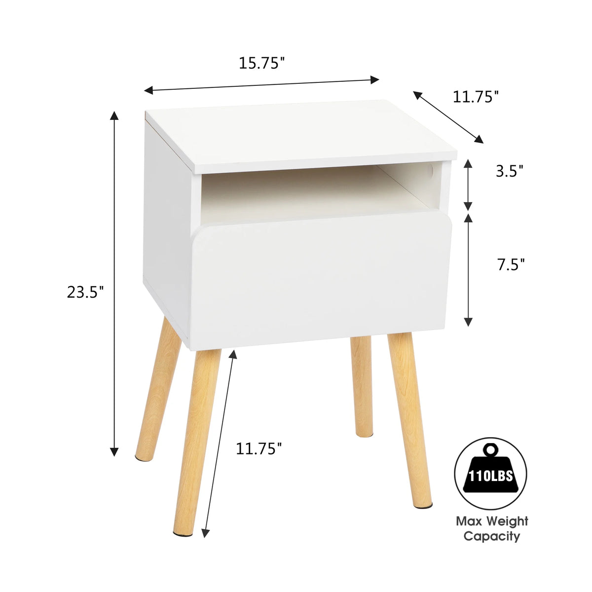 White Nightstands Set of 2 with Storage Drawer and Shelf E581051