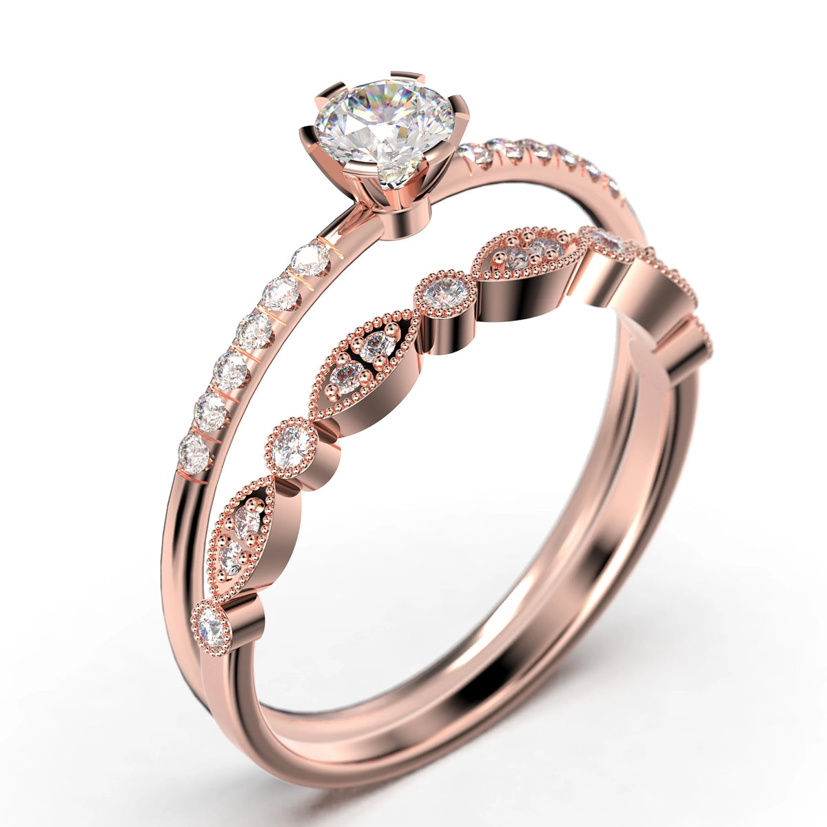 1.05 Carat Round Cut Diamond Moissanite Engagement Ring in 10k Solid Rose Gold P53405
