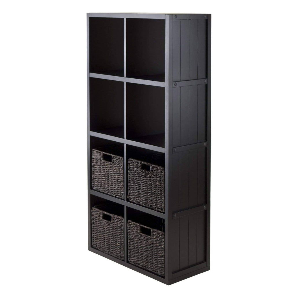 5-Pc Wainscoting Panel Shelf 4 x 2 Cube with 4 Foldable Baskets D414258