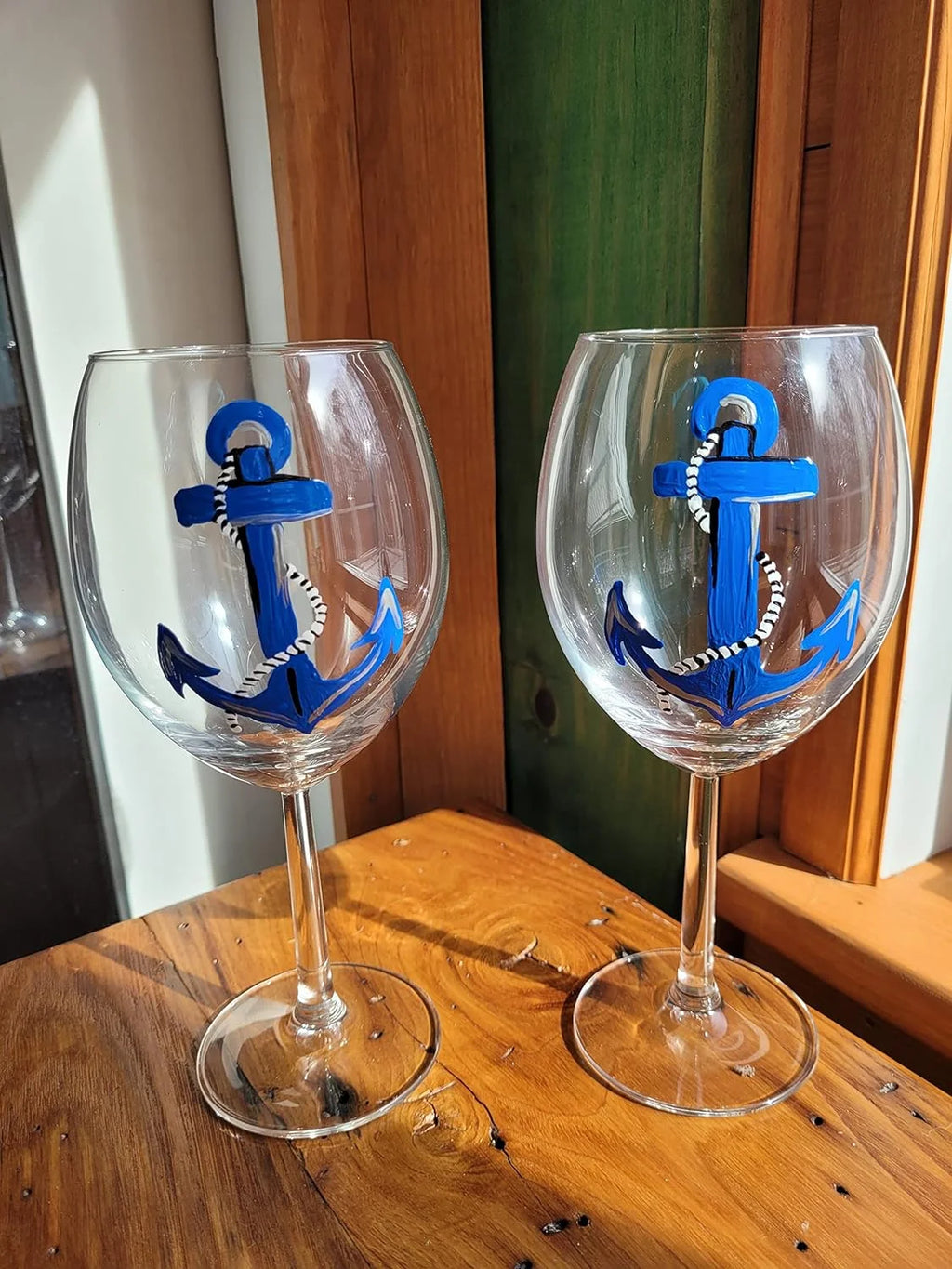 Hand Painted Set Of 2 Stemmed Wine Glasses C5617